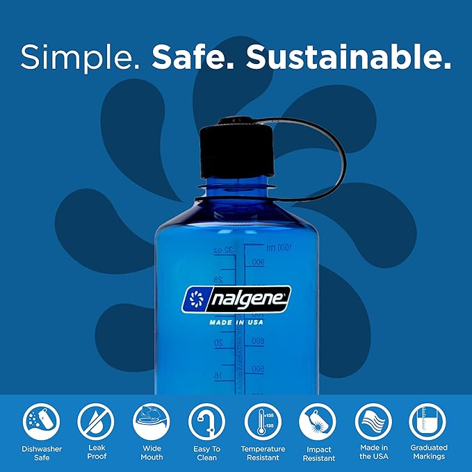 Nalgene Leak Proof Tritan BPA-Free Water Bottle - 32 oz Narrow Mouth - Made in the USA for Outdoor Use & Daily Hydration (Slate Blue)