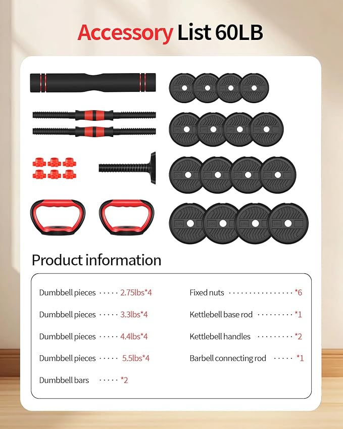 Adjustable Dumbbells,20/30/40/60/80lbs Free Weight Set with Connector, 4 in1 Dumbbells Set Used as Barbell/Kettlebells/Push up Stand, Fitness Workout Equipment for Home Gym for Youth,Women/Men