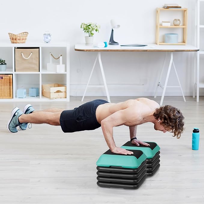 Smartxchoices 16 Inch Adjustable Aerobic Stepper Exercise Workout Step Platform Bench with 4 Risers 4"-6''-8''-10''-12' Height for Home Gym Fitness Training High Step Aerobics Platform