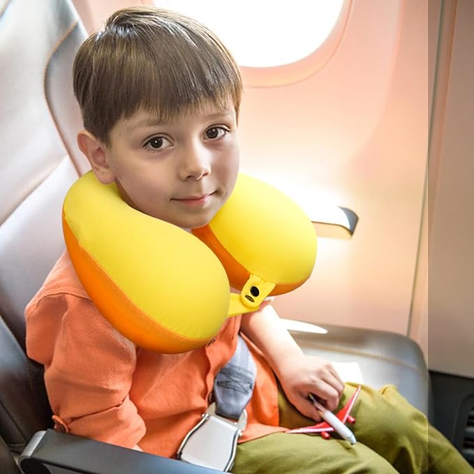 COOLBEBE Kids Travel Neck Pillow, Toddler Neck Pillow for Traving, Softly Double Support Pillow for Car & Airplane, Traveling Gifts for Toddler & Children(1, Yellowish Orange)