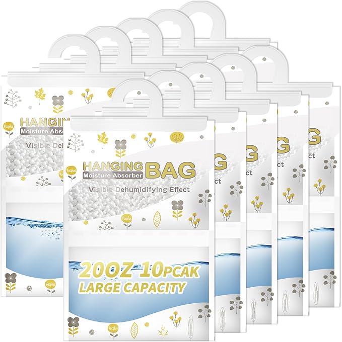 Vacplus Moisture Absorbers, Hanging Closet Dehumidifier Bags, Humidity Packs, Desiccant, Closet Dehumidifiers with Fragrance Free, 10 Pack, 20.0 OZ