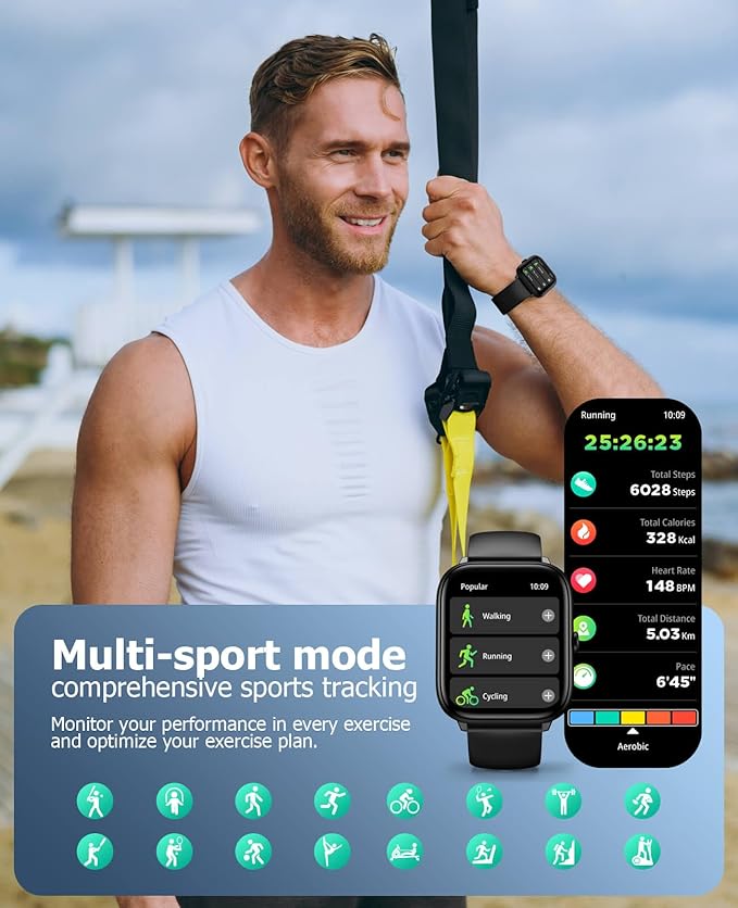 Smart Watch for Men with Bluetooth Call, 2.06" AMOLED Fitness Tracker with 118 Sports Modes, Blood Pressure/Heart Rate/Sleep/Blood Oxygen Monitor, IP68 Waterproof, Compatible with Android and iPhone