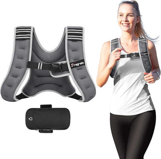 Fragraim Weighted Vest for Women Men - 8lb/10lb/12lb/16lb/22lb/25lb/30lb Weight Vest with Reflective Stripe, Detachable Phone Pouch, Ideal for Walking, Strength Training, Running, Workout, Cardio