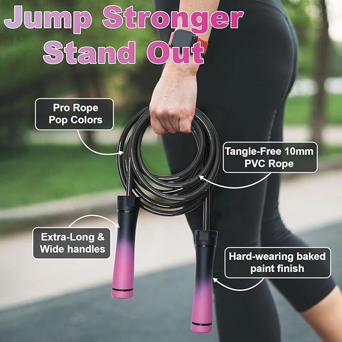 Weighted Jump Rope, 1LB Tangle-Free Ball Bearing Rapid Speed Skipping Rope for Men Women, Adjustable 9mm Cotton & PVC Rope with Alum Handle for Boxing MMA Weight-Loss Athletic Workout Fitness