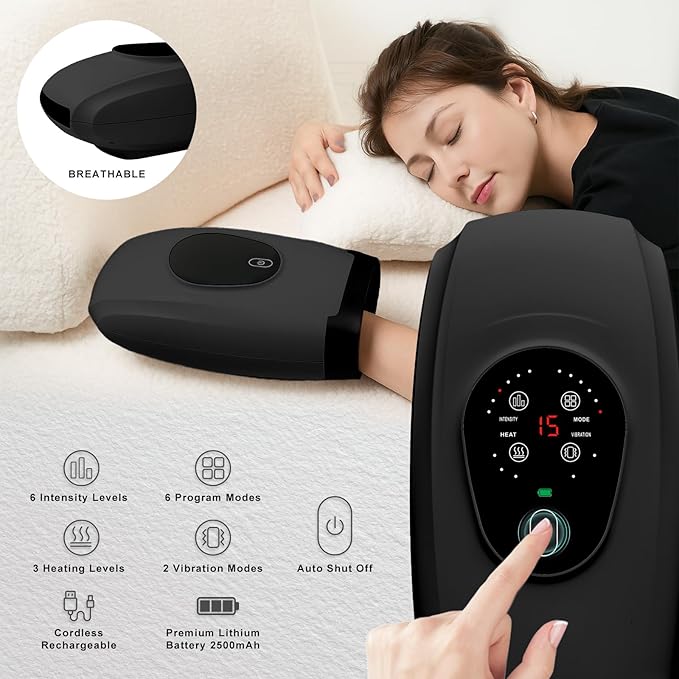 Hand Massager with Heat and Compression โ 6 Intensities, 6 Massage Modes, 3 Heat Levels, 2 Vibration Modes, Hand & Wrist Pain Relief for Arthritis & Carpal Tunnel, Relaxing Gift for Women & Men