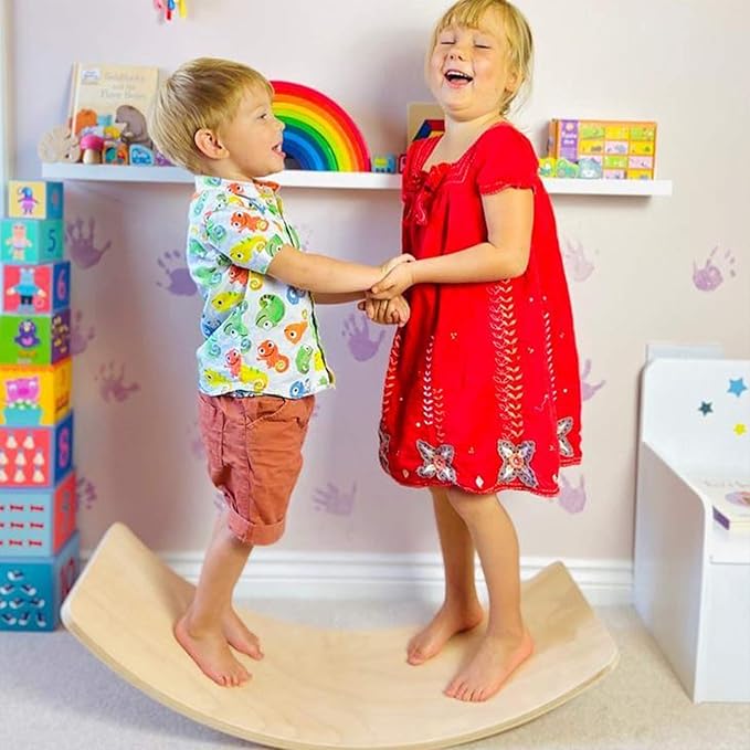 WOOD CITY Wobble Board, Wooden Balance Board Kids for Toddlers & Adults, Curvy Rocker Board for Yoga and Exercise Indoor & Outdoor, Open Ended Learning Toy Gift