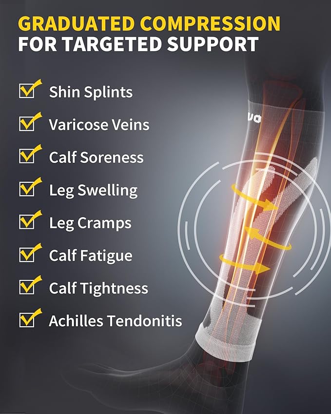 CAMBIVO 3 Pairs Calf Compression Sleeves for Men & Women – Footless Compression Socks for Shin Splints, Pain Relief, Varicose Veins – Leg Support for Running, Travel, Fitness, Nursing
