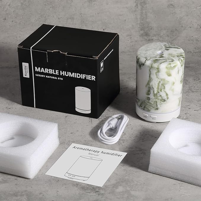 Koville 110ML Marble Essential Oil Diffuser - Ultrasonic Aromatherapy & Humidifier with 2-Color LED Lights, Decorative Marble Aromatherapy Diffuser, Auto Shut-Off, Scent for Home, Office, Yoga, Spa