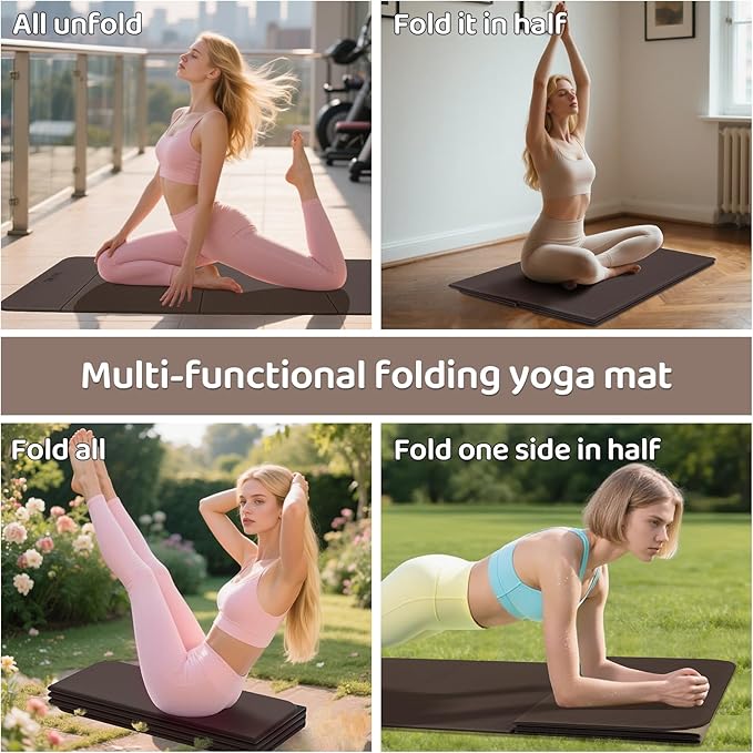 Foldable Yoga Mat,Exercise Mats for Home Workout,Comfortable and Durable,8mm Thick-Portable Folding Mat,Non Slip,Pilates Mat Thick,Outdoor Use,Meditation,Travel,Camping(71"x24" x0.31")