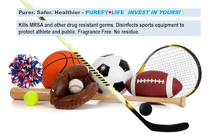 Purefypro Sports Equipment Disinfectant Spray - (3.4oz, 2pk) TSA Travel Size. Kills 99.9999% MRSA, HIV, Athlete Foot Fungus, Virus and Fungi. No Rinse, No Residue. Great For Sports Pads, Yoga Mats,