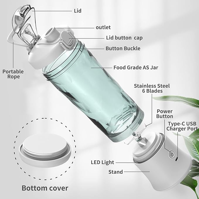 DENOKIN Portable Blender 20oz Vessel, Cordless Personal Size Blender for Shakes and Smoothies with 6 Blade, Small Blender for Kitchen, Home, Travel