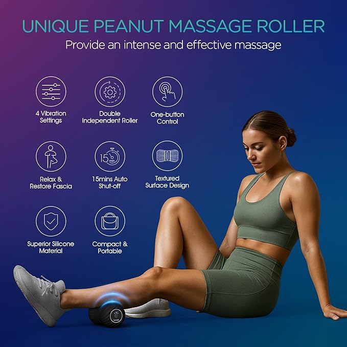 VOYOR-HEALTH Vibrating Peanut Massage Ball Roller, Electric Double Lacrosse Massage Ball with 4 Intensities for Muscle Pain Relief, Rechargeable Deep Tissue Massage, Yoga Sports Fitness MB300 (Black)