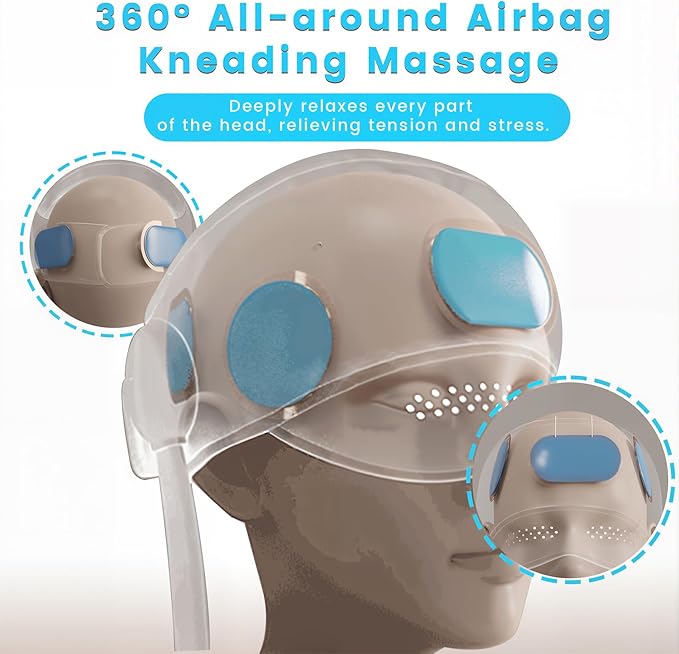 Hooded Head Massager, Eye Massager with Heat,Rechargeable Scalp Stress Relief Device for Headaches & Fatigue, Ideal for Relaxation, Great Gift for Mom Dad