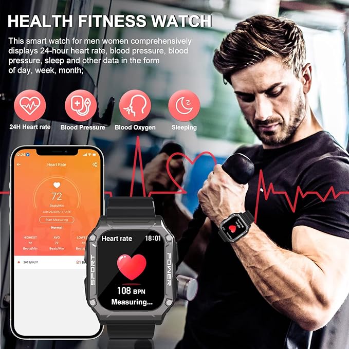 Smart Watch for Men with Phone Function 1.95” HD Touchscreen Smartwatch Fitness Tracker 130+ Sports Modes IP68 Waterproof Wristwatch with Sleep Monitor Pedometer Message Reminder for Android iOS
