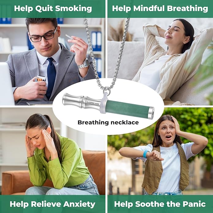 Breathe Free Necklace with Filter, Anxiety & Stress Relief Breath Tool for Meditation, Mindfulness and Relaxation,Natural Stone Breathing Necklace, Portable Wellness Gift for Adults