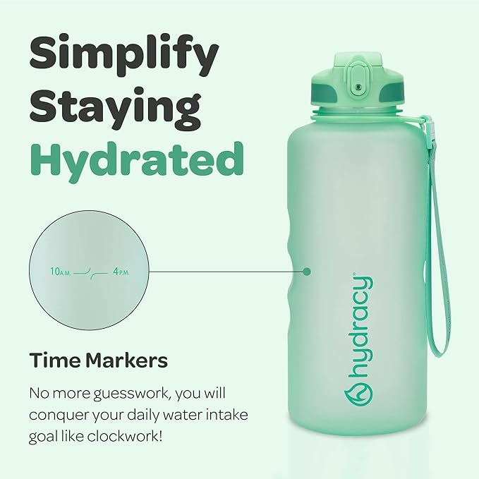 Hydracy Water Bottle with Time Marker -Large BPA Free Water Bottle & No Sweat Sleeve -Leak Proof Gym Bottle with Fruit Infuser Strainer & Times to Drink -Ideal for Fitness Sports & Outdoors