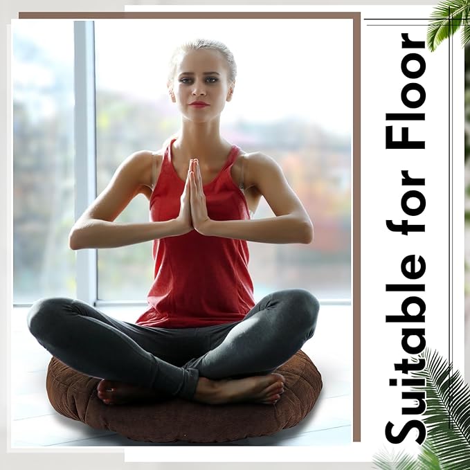 Jerify Floor Pillow Cushions 22 x 22 Inch Round Square Large Meditation Floor Pillow for Classroom Adult Meditation Picnic Party Cushion for Seating Gift Christmas(Round,Brown,4 Pcs)