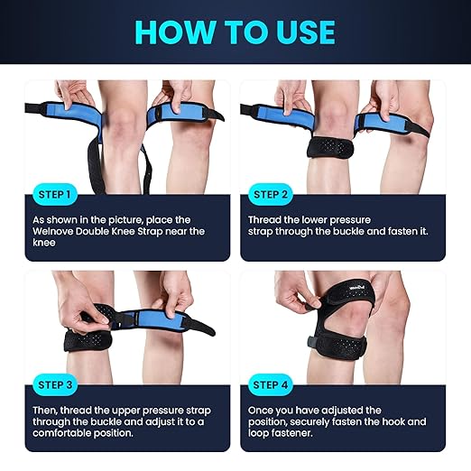 Welnove Patellar Tendon Support Strap - 2 Pack Knee Braces for Men and Women - Knee Pain Relief Adjustable Knee Strap for Running,Workout, Arthritis, Jumper, Tennis Injury Recovery (Black, S/M)