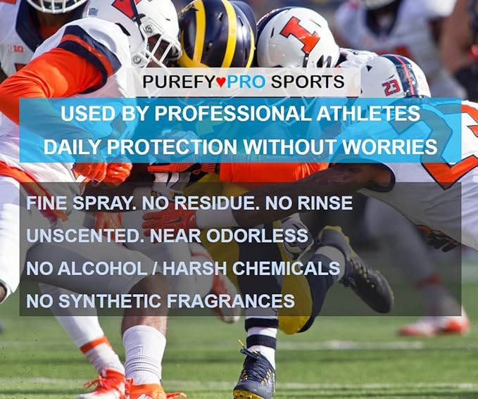 Purefypro Sports Equipment Disinfectant Spray - (3.4oz, 2pk) TSA Travel Size. Kills 99.9999% MRSA, HIV, Athlete Foot Fungus, Virus and Fungi. No Rinse, No Residue. Great For Sports Pads, Yoga Mats,