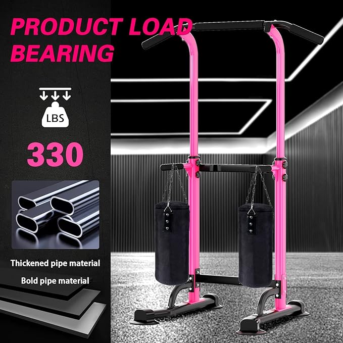 soges Power Tower Pull Up Bar Station, Free Standing Pull Up Rack Dip Station for Home Gym, Height Adjustable Home Strength Training Fitness Workout Equipment