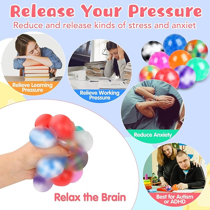 VESPRO 80Pack Stress Balls for Adults, Squishy Toys, Bulk Squishy Squeeze Balls Fidget Toys, Anxiety and Stress Relief Ball for Adults, Party Favors, Birthday Gift and Goodie Bag Stuffers
