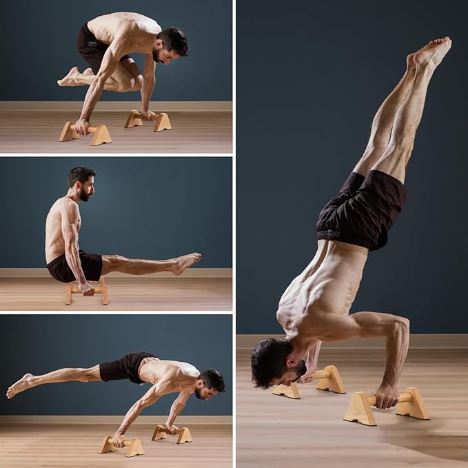 Wooden Push Up Bar Non-Slip Handstands for Floor Workout, Calisthenics Parallettes Bars, Strength Training Pushup Handles for Home Fitness, Gymnastics, Calistenia