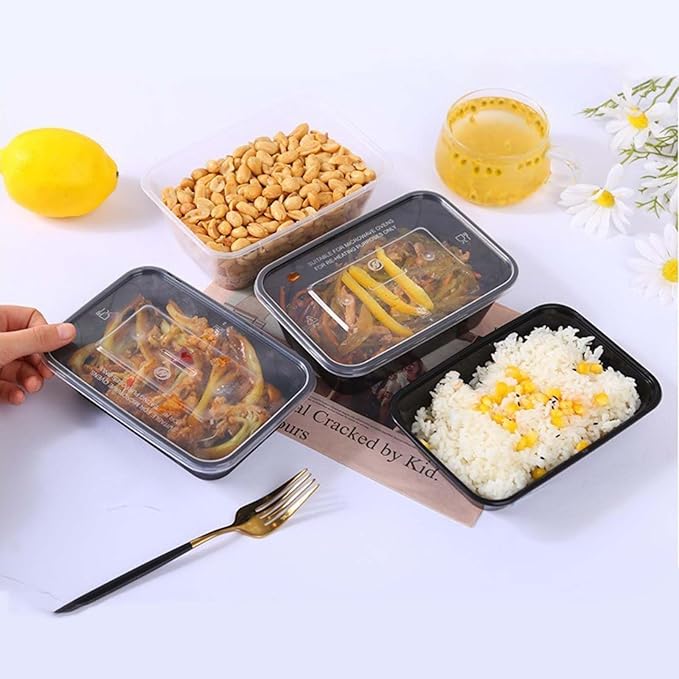 100pc 24 Oz Meal Prep Containers disposable, Plastic Food Take Out Containers With Lid, Take Out Containers Disposable, Reusable food storage containers,Microwave Freezer Dishwasher Safe