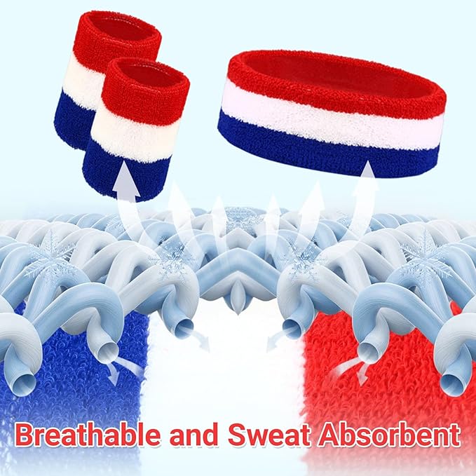 24 Pcs Neon Sweatbands Set Include 8 Pcs Sports Headband and 16 Pcs Cotton Wristbands 80s Neon Sweat Bands Bulk for Gym, Tennis, Basketball, Running, Exercise