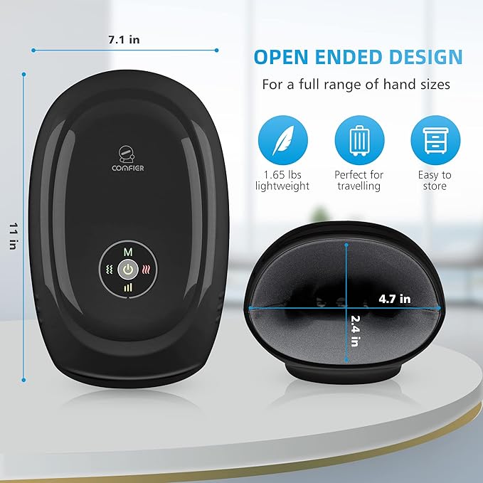 COMFIER Hand Massager with Heat and Compression, Cordless Hand Massager for Arthritis and Carpal Tunnel, Wrist, Finger Massage, Gifts for Mom, Dads, Women and Men (Black)