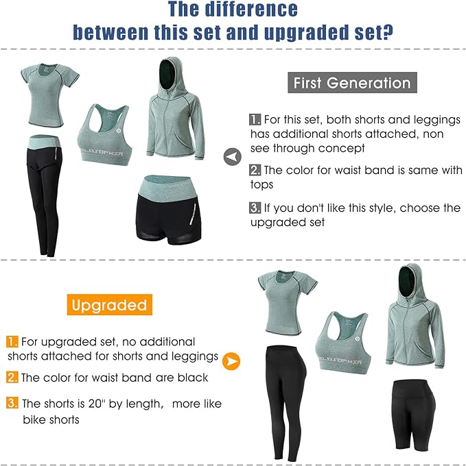 Women Workout Clothes Set 5 PCS Exercise Athletic Outfits Set