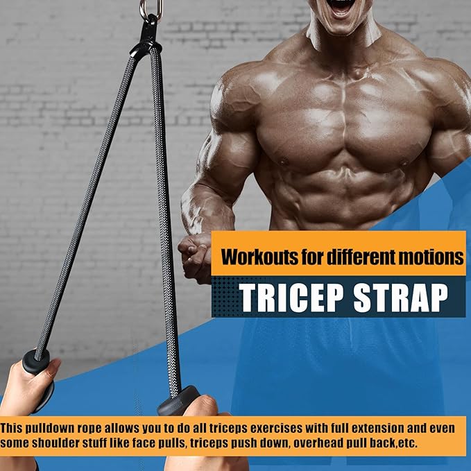 Ergonomic Tricep Rope Pulldown Attachments, Upgraded 27 32 40 & 47 Inch Extra Long Triceps Rope Cable Attachments for Gym, LAT Pull Down Bar for Cable Machine, Tricep Workout Cable Attachments