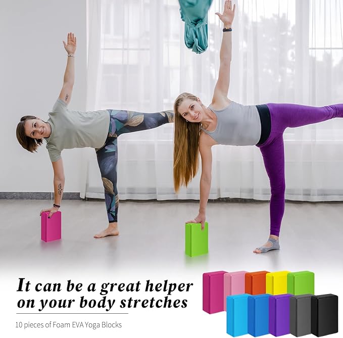 10 Pcs Foam EVA Yoga Blocks Lightweight Non Slip Supportive Yoga Bricks for Pilates Stretching and Meditation, Women Men Yogi Beginners