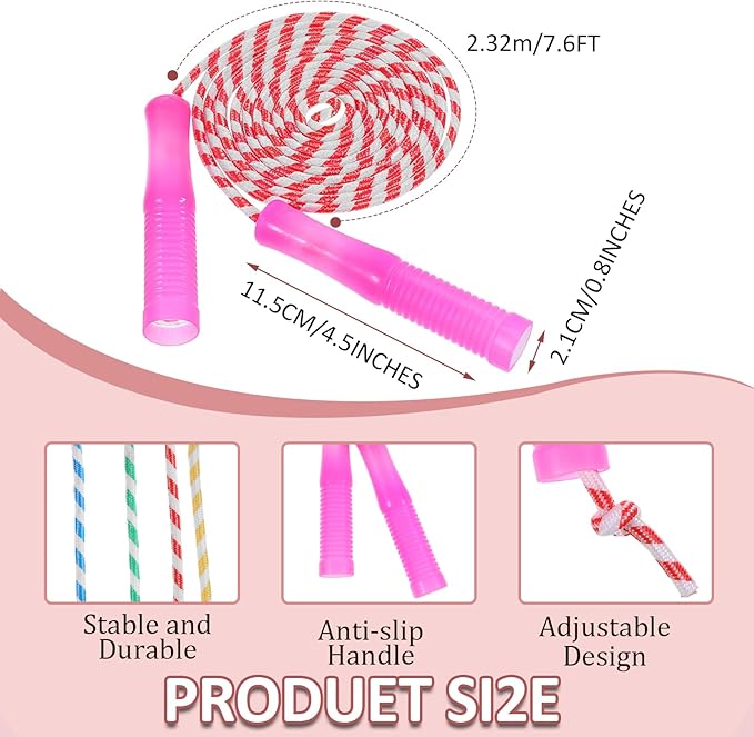 40 Pack Jump Rope for Kids Stripe Ropes with Plastic Handles 7.6 Feet Nylon Jumping Rope Adjustable Weighted Braided Fitness Skipping Rope for Outdoor Exercise Sport Party Equipment, Assorted Colors