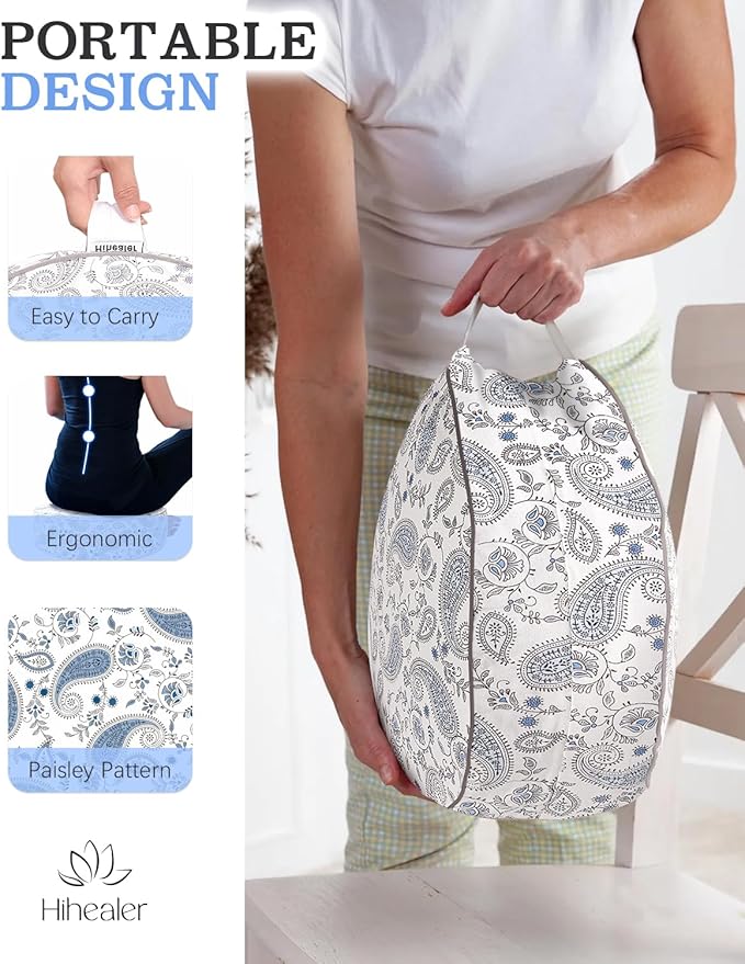 Hihealer Meditation Cushion, Traditional Tibetan Meditation Pillow Velvet Cover - Large Floor Cushion Seating for Adults - Yoga Buckwheat Bolster for Women、Moms