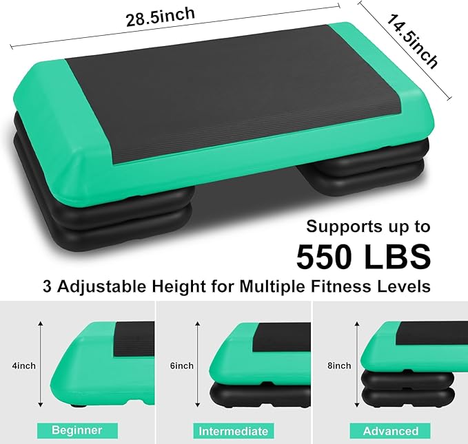 Adjustable Aerobic Stepper Workout Step with 4 Risers Fitness & Exercise Platform Trainer