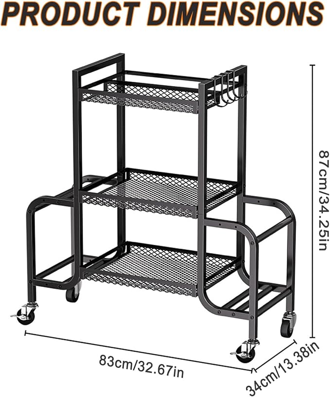 Dumbbell Rack, Adjustable Weight Rack with Hooks and Rolling Wheels, Workout Equipment Storage, Home Gym Storage for Dumbbell Yoga Mat Foam Roller Kettlebells Resistance Bands