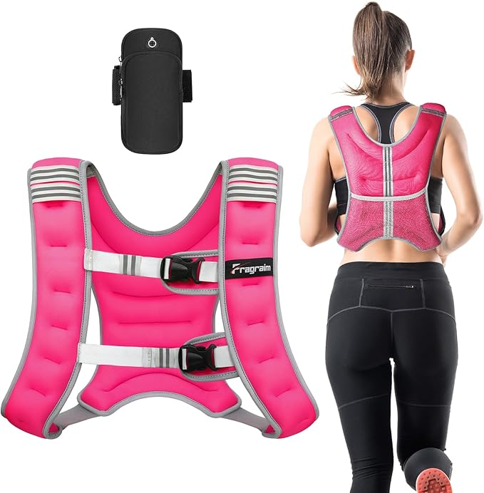 Fragraim Weighted Vest for Women Men - 8lb/10lb/12lb/16lb/22lb/25lb/30lb Weight Vest with Reflective Stripe, Detachable Phone Pouch, Ideal for Walking, Strength Training, Running, Workout, Cardio