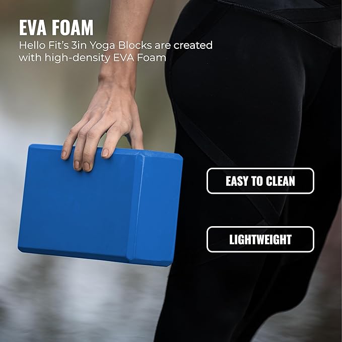 Hello Fit 3" Yoga Block, 10 Pack Bulk EVA Foam Yoga Blocks, Firm and Supportive Yoga Brick, Balance Foam for Stretching, Pilates, and Workout, 3" x 6" x 9"