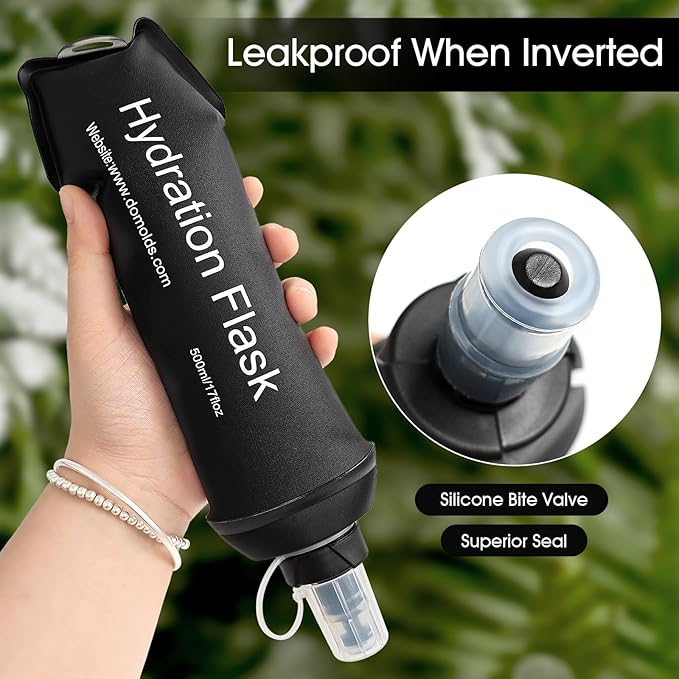 GYGYL Soft Flask, TPU Collapsible Soft Water Bottle for Hydration Pack, Running Vest, Leak-Proof Folding Water Bottle for Hiking Cycling Climbing Jogging-150ml Black, 2pcs