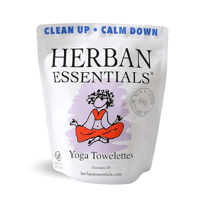 Herban Essentials - Yoga Mat Wipe Cleaner - Lavender Essential Oil Wipes for Mats and Hands, Moist Towelettes Individually Wrapped - Deep-Cleaning for All Fitness Gear - 20 Count