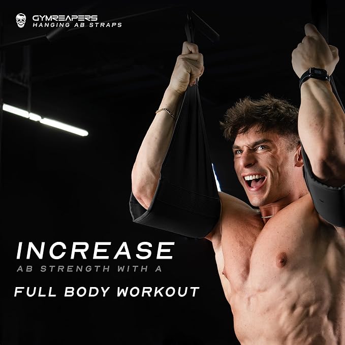 Gymreapers Hanging Ab Straps for Pull-Up Bar — Hang Bar Assist Strap & Strength Workout Exercise Equipment, Padded Adjustable Arm Supports with 2 Steel Carabiners for Leg Raises, Abdominal & Core Training