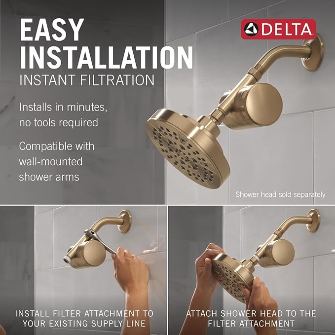 Delta Faucet Clarifi Standard Shower Filter Attachment with Filter, Shower Water Filter, Shower Head Filter, Champagne Bronze 7SF100-CZ