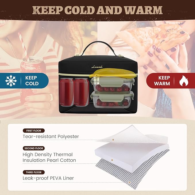 LOVEVOOK Insulated Lunch Bag for Women,Large Adult Lunch Box for Women,Leakproof Cooler Bag for Office Picnic Hiking Beach,Lunch Tote Bag with Adjustable Shoulder Strap