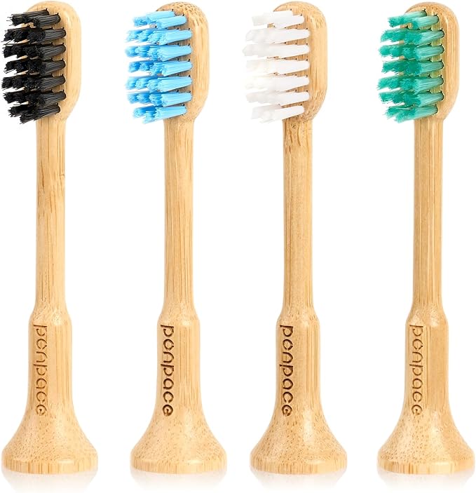 Bamboo Toothbrush Heads Compatible with AquaSonic, Soft Castor-Oil Bristles, Biodegradable Toothbrush Replacement Heads, Eco-Friendly & Daily Cleaning