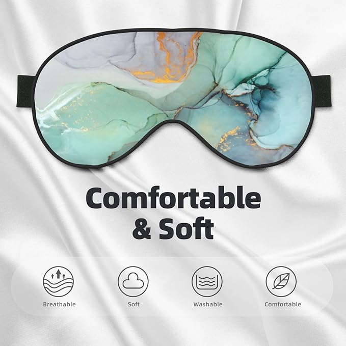 Sleep Eye Mask Marble Turquoise Gold Ink Sleep Mask for Women Men Comfortable Eye Mask with Adjustable Strap Soft Eye Cover Blindfold for Travel Yoga Nap Shift Work