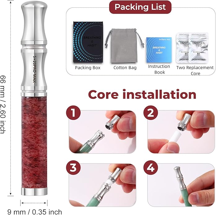 Breathe Free Necklace with Filter, Anxiety & Stress Relief Breath Tool for Meditation, Mindfulness and Relaxation,Natural Stone Breathing Necklace, Portable Wellness Gift for Adults