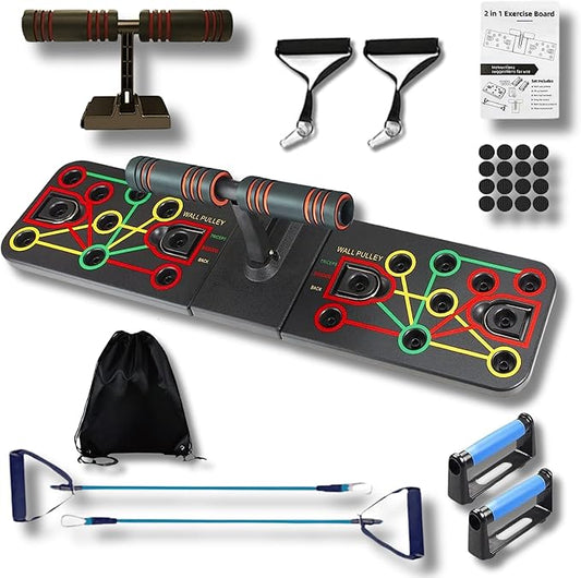 Push Up Board with Sit up Stand 15 in 1 Home Gym Portable Exercise Equipment, Resistance Bands, Push Up Handles Strength Training Equipment
