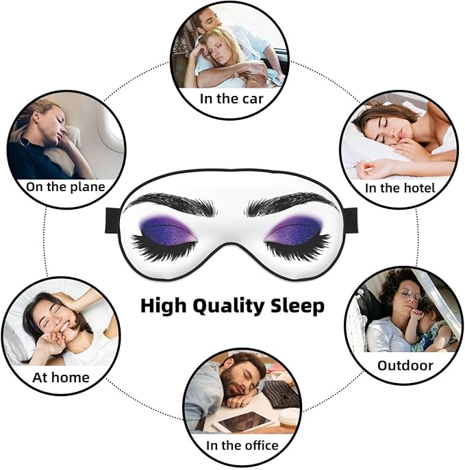 Sleep Eye Mask Purple Eyeshadow Eyelash Sleep Mask for Women Men Comfortable Eye Mask with Adjustable Strap Soft Eye Cover Blindfold for Travel Yoga Nap Shift Work