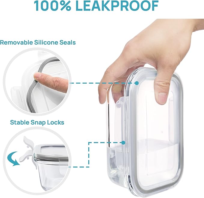 Vtopmart 8 Pack Glass Food Storage Containers with Airtight Lids, Glass Meal Prep Containers, Lunch Office Meal for Microwave, Oven, Freezer and Dishwasher, BPA Free