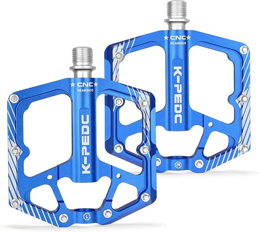 Bike Pedal Aluminum Alloy 9/16" Bike Pedal MTB Wide Platform Flat Non-Slip Bicycle Pedals with 3 Bearings for Mountain Bikes, Road, BMX